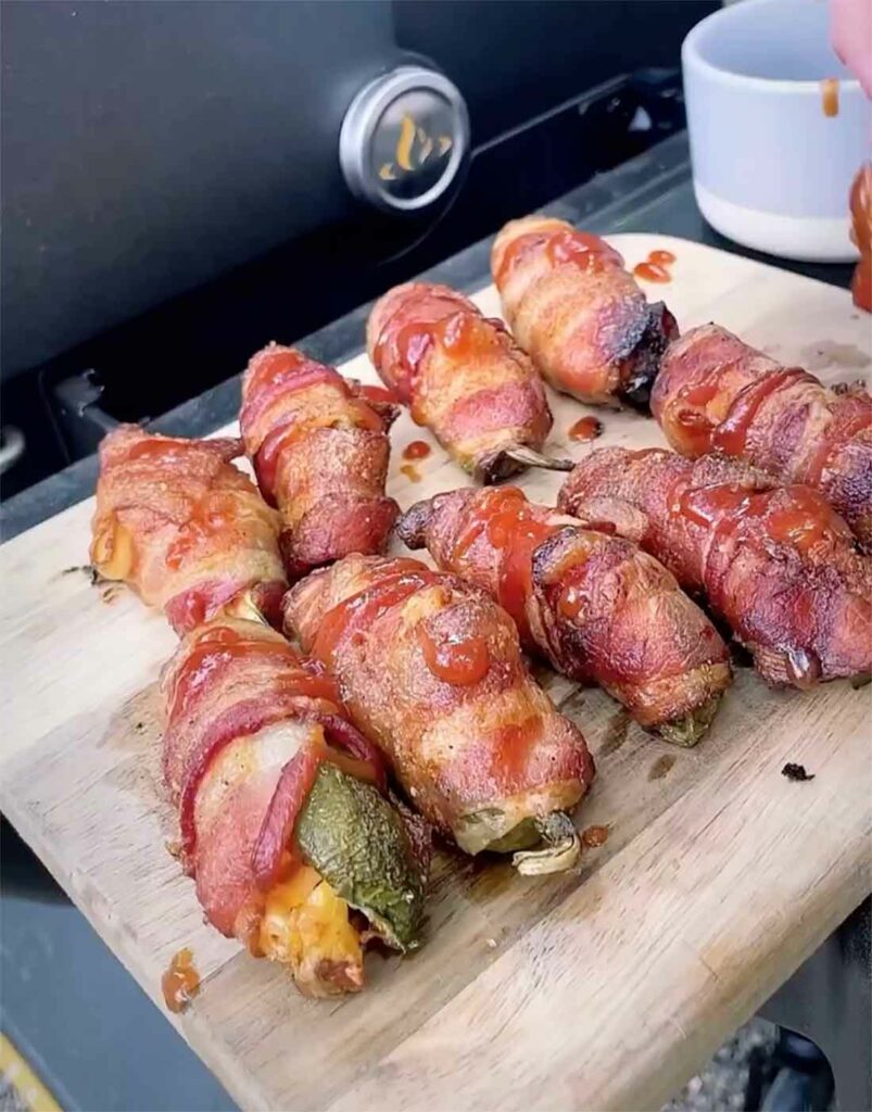Bacon-wrapped mac n cheese jalapeno poppers