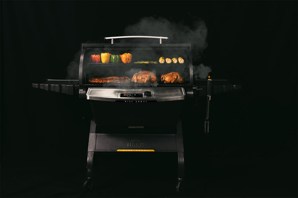Food smoking in a HALO Prime pellet grill.